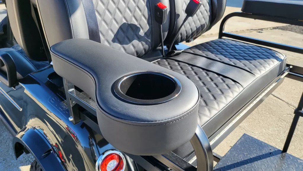 black golf cart with cupholders