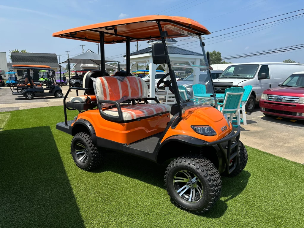 4 seat golf cart orange white