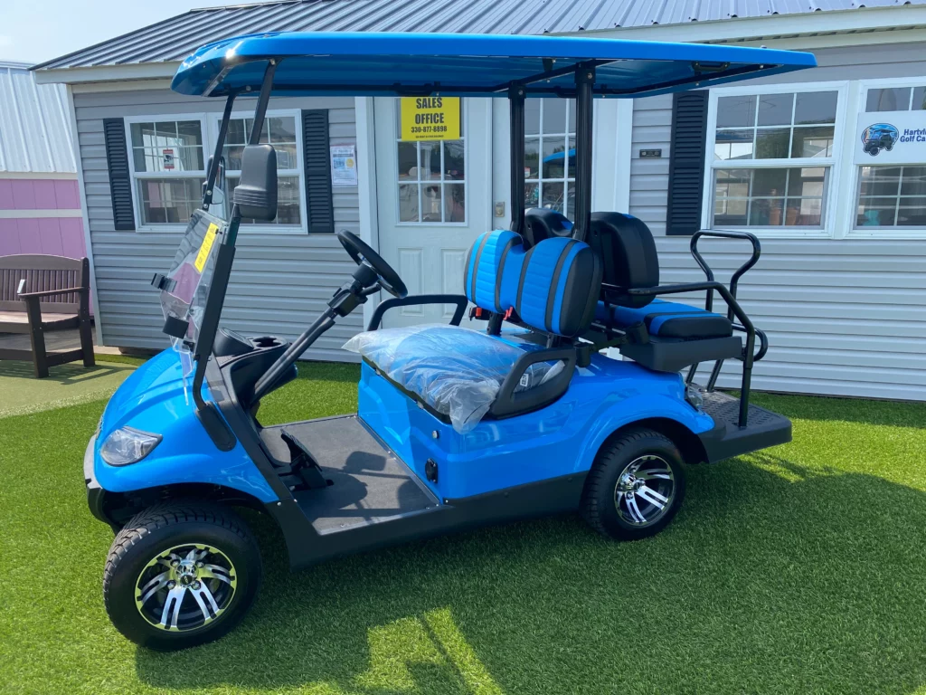 blue and black golf cart