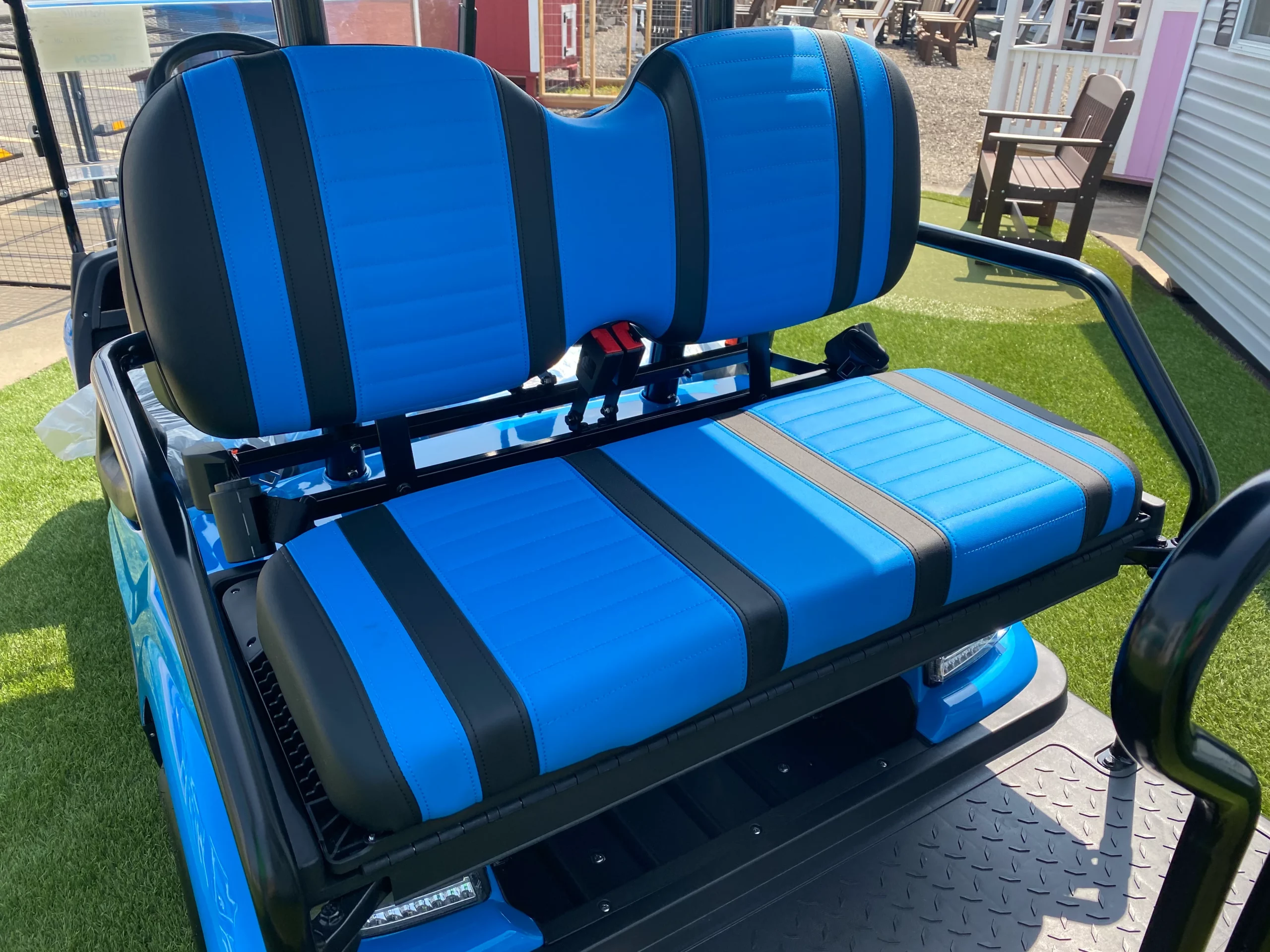 blue and black golf cart seats