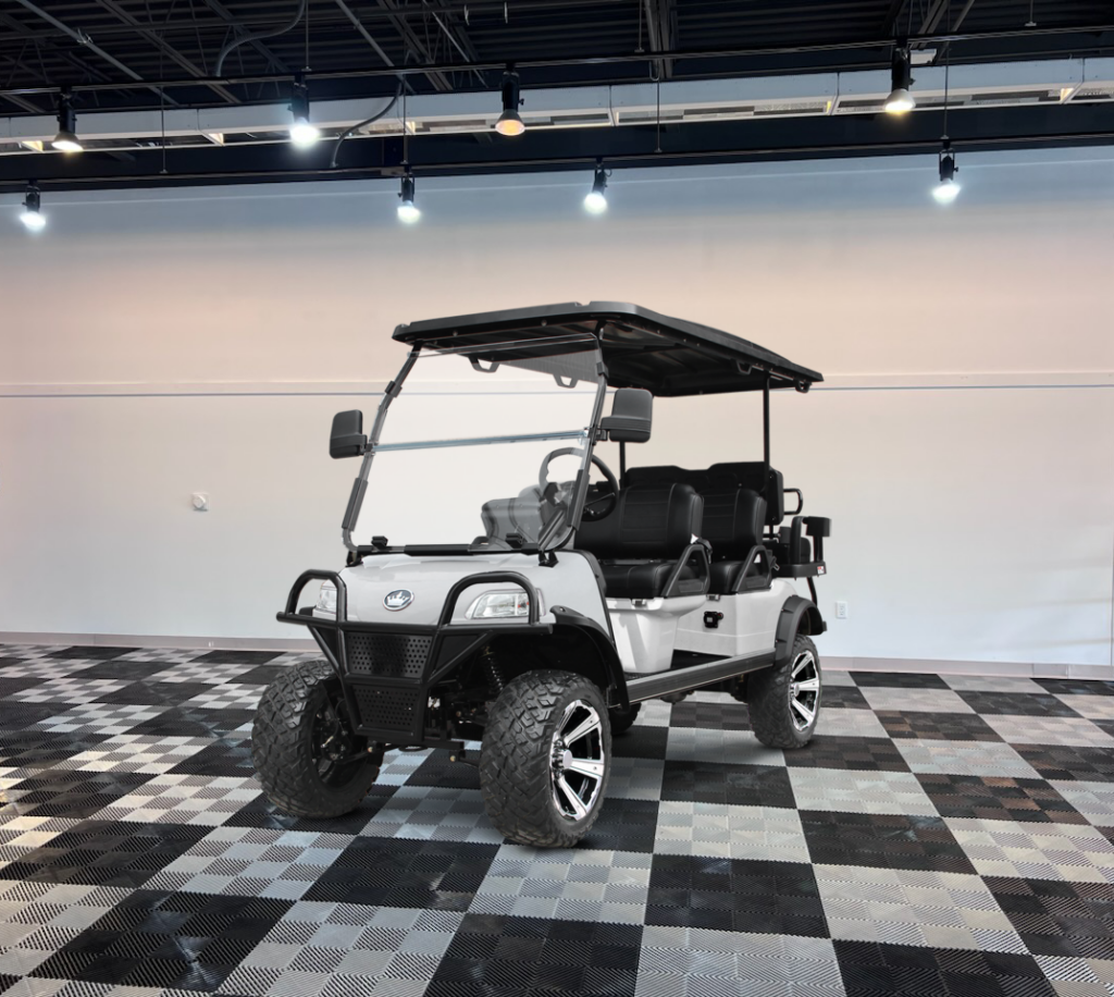 white 6 seater golf cart evolution forester 6 plus