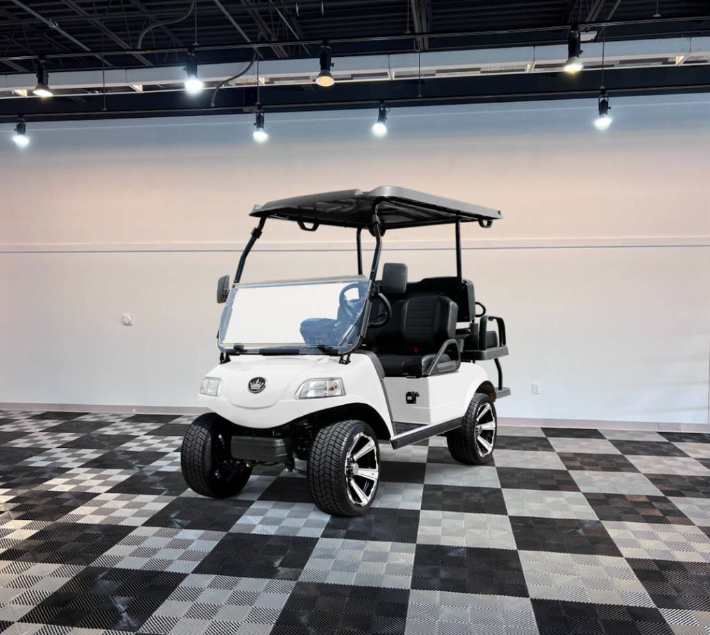 white golf cart evolution classic 4 plus golf cart