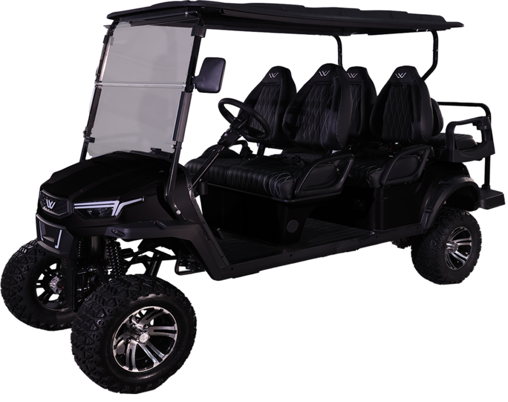 whisper w5xl golf cart matte black 45 front left