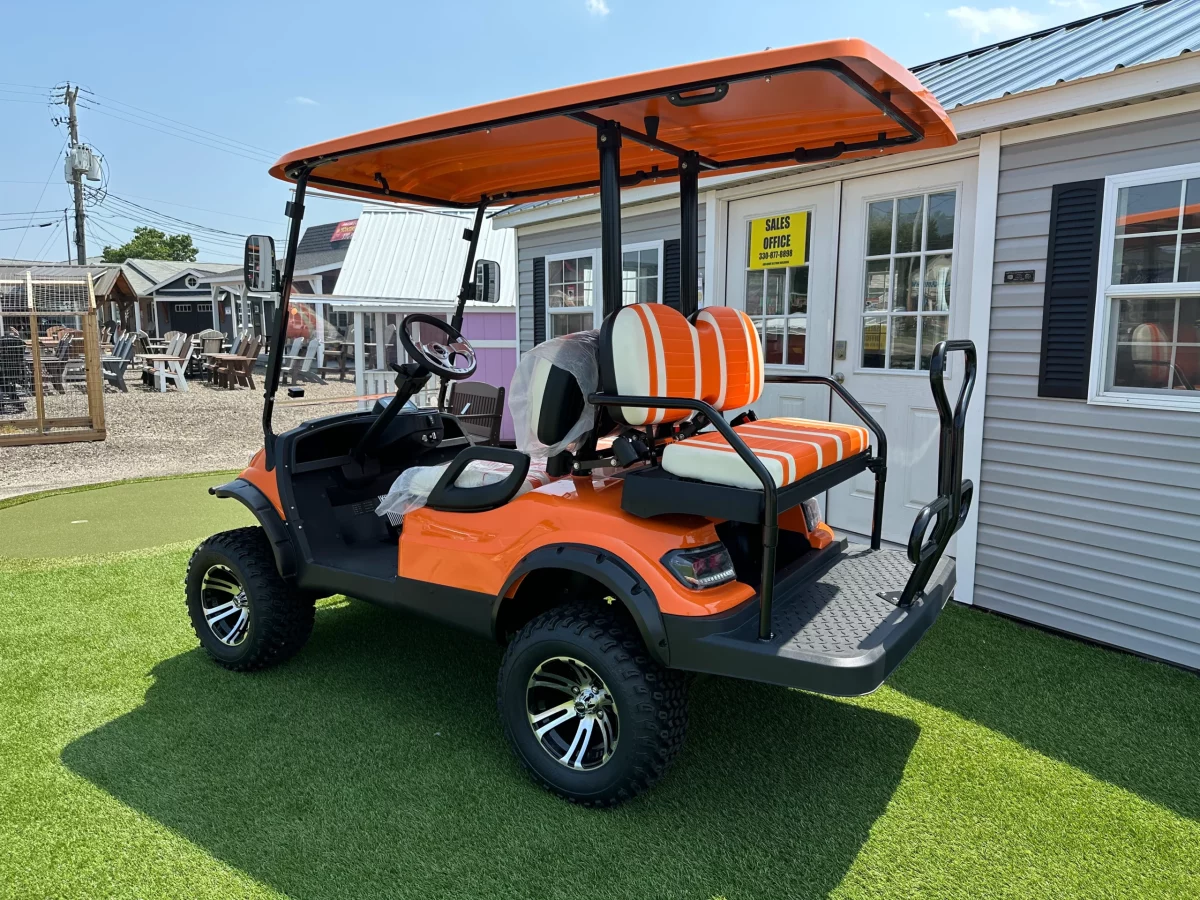4 seat golf cart orange and white