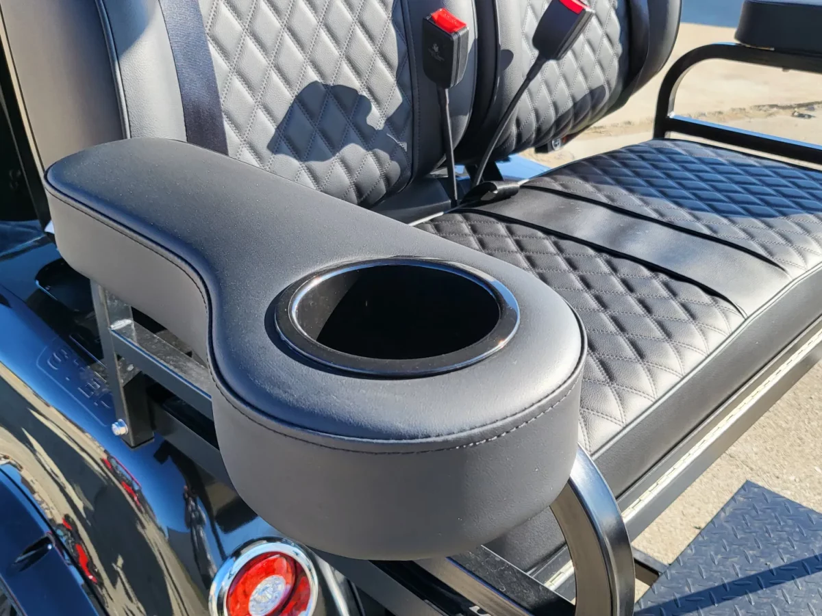 black golf cart with cupholders