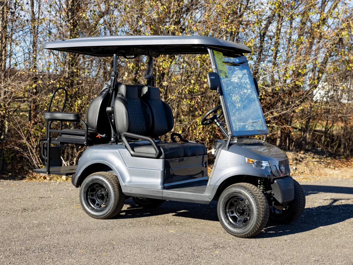 flat grey golf cart