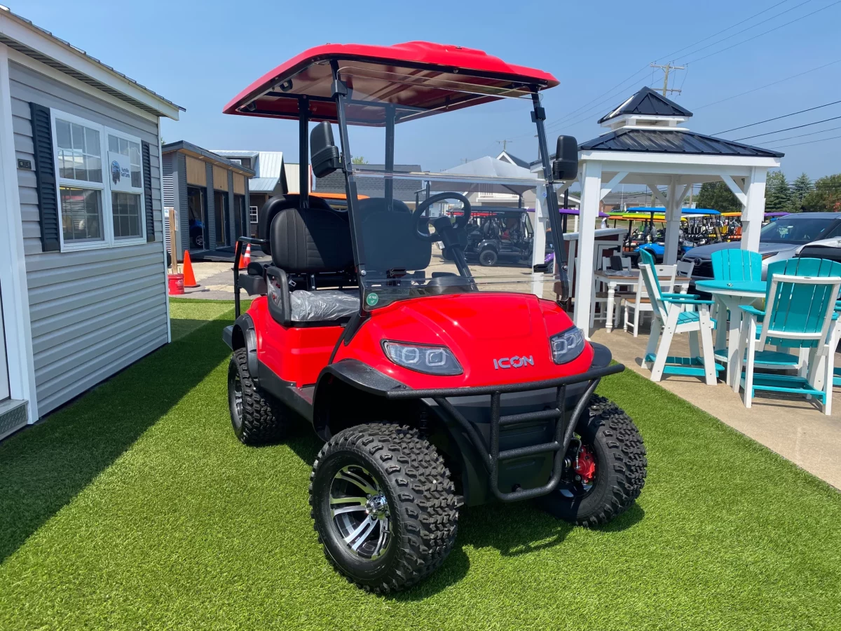 red black golf cart