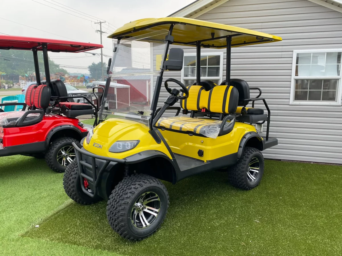 yellow golf cart with black trim